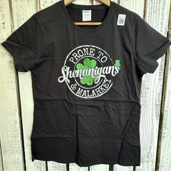 Port and Company Tops - Prone to Shenanigans & Malarkey St Patrick's Day T-Shirt Women Size Medium Black